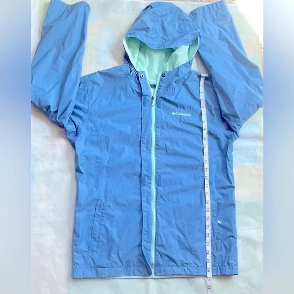 Columbia Girls’ Arcadia™ Rain Jacket Blue W/Green Lined Sz XL Great Condition